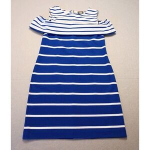 Vince Camuto‎ Women's White Blue Horizontal Striped Sleeveless Dress Size 8